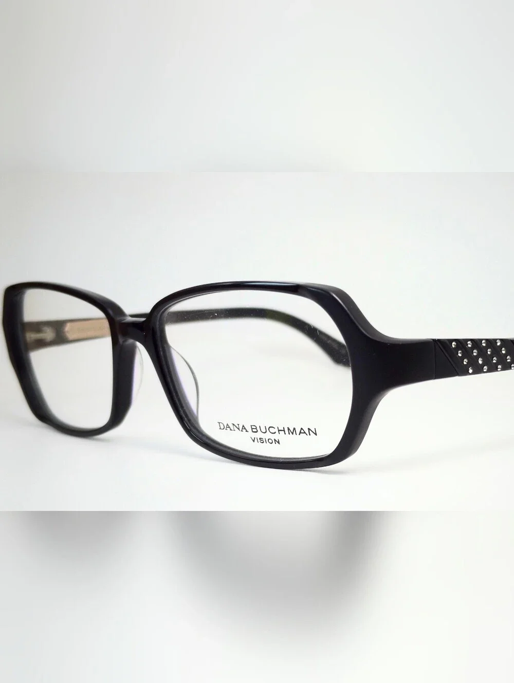 Dana Buchman Norma. Black Women's Eyeglass Frames - Rectangle Style. Crystals.